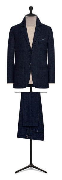 Informal Custom Suit - blue-black alpaca-linen blend with structured stripe by FERLA