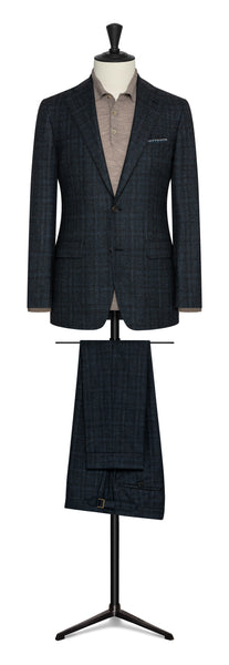 Fall / Winter 2022 Custom Suit  - mixed blue stretch 2-ply wool blend flannel with check by CERUTTI