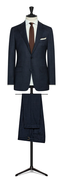 Fall / Winter Custom Suit navy s150 wool subtle glencheck with burgundy overcheck by Loro Piana