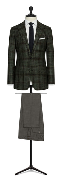 Dark green wool- silk- cashmere with brown-black check
