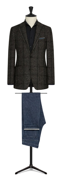 Blue-brown wool-silk-cashmere blend glencheck with dark overcheck by TG DI FABIO