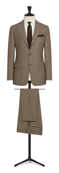 2022 Fall / Winter Custom Suit taupe´ natural bi-stretch s130 woll solaro herringbone by Drago