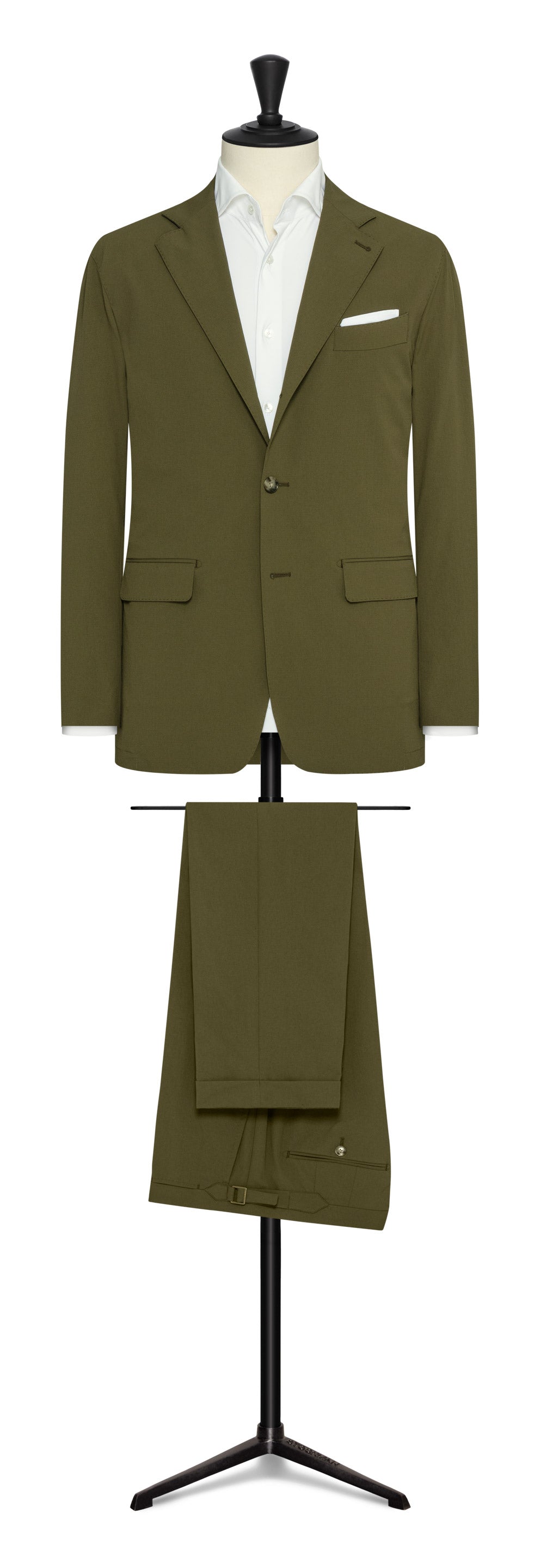 2022 Fall / Winter Custom Suit olive stretch technical fabric with structed micro-check by Olivera