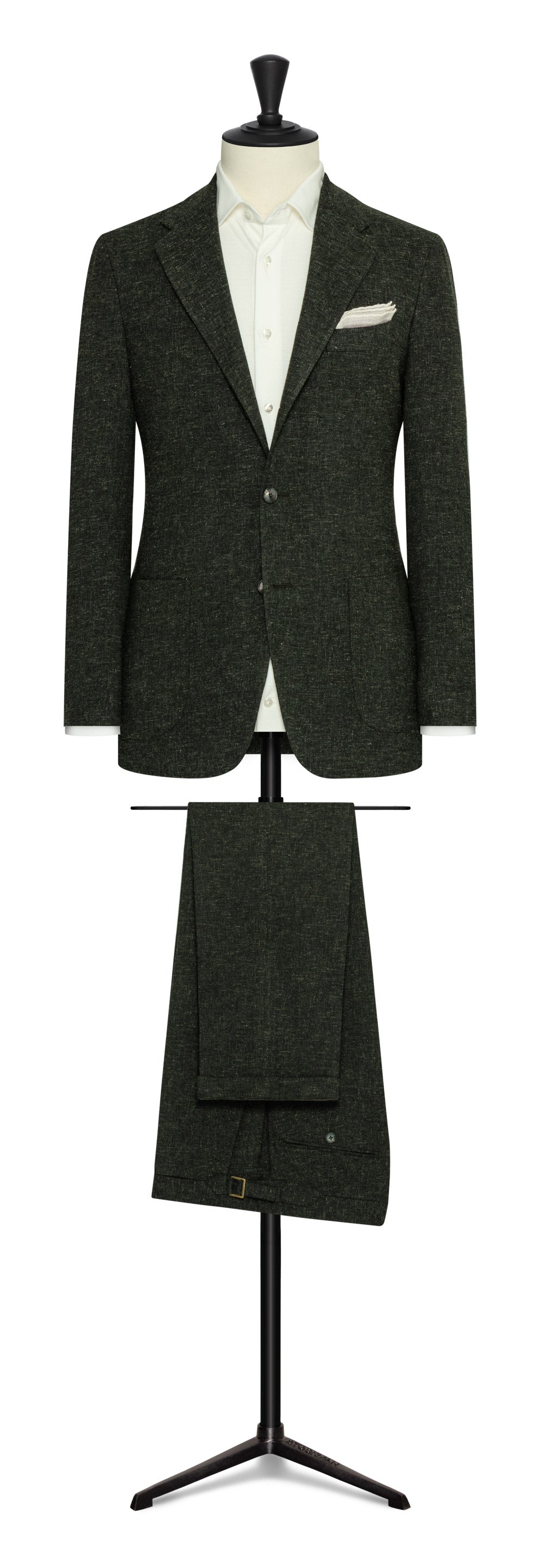 2022 Fall / Winter Custom Suit forrest green melange stretch wool-linen blend by Carlo Barbera