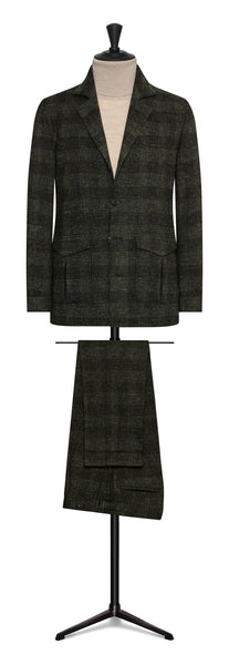 2022 Fall / Winter Custom  Safari Suit forrest green melange strec wool-linen blend with black check by Carlo Barbera