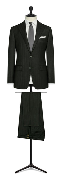 2022 Fall / Winter Custom Suit forrest green natural bi-strech s130 wool solaro herringbone by Drago