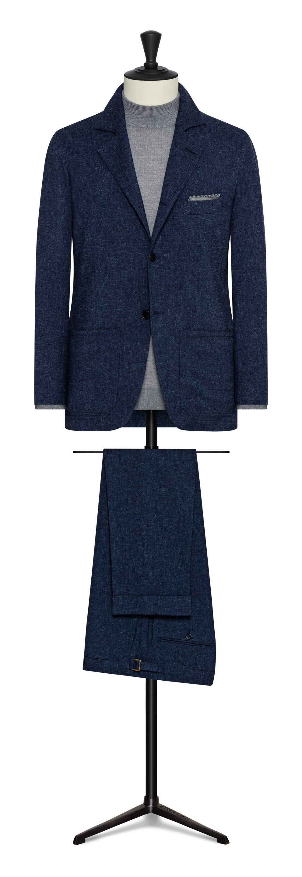 Fall / Winter 2022  Custom Suit - denim blue melange stretch wool-linen blend by Carlo Barbera