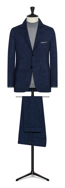 Fall / Winter 2022  Custom Suit - denim blue melange stretch wool-linen blend by Carlo Barbera