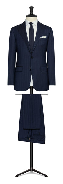 Fall / Winter 2022 Custom Suit - blue natural bi-stretch s130 wool solaro herringbone by DRAGO