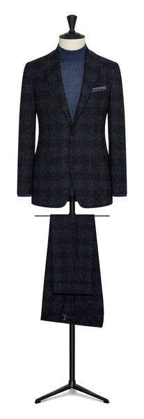 Fall / Winter 2022 Custom Suit - dark blue melange stretch wool-linen blend with black check by Carlo Barbera