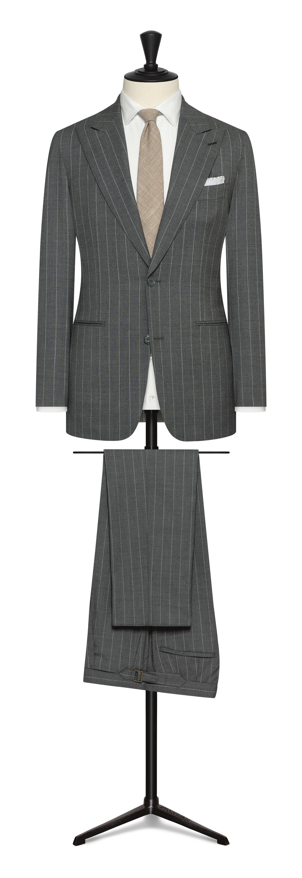 Spring / Summer 23 / smoke grey stretch wool blend with white pinstripe