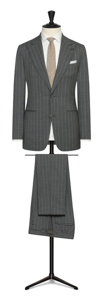 Spring / Summer 23 / smoke grey stretch wool blend with white pinstripe