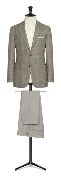 Beige-grey wool-silk-cashmere with glencheck by LORO PIANA