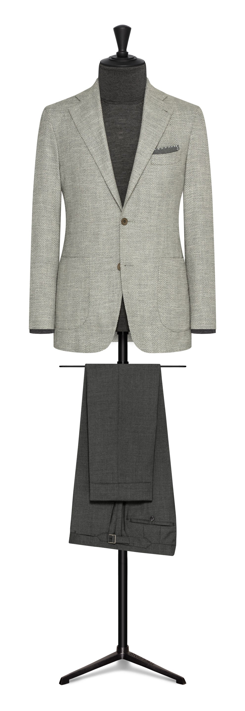 Light grey stretch wool - silk- cotton blend herringbone by CARLO BARBERA