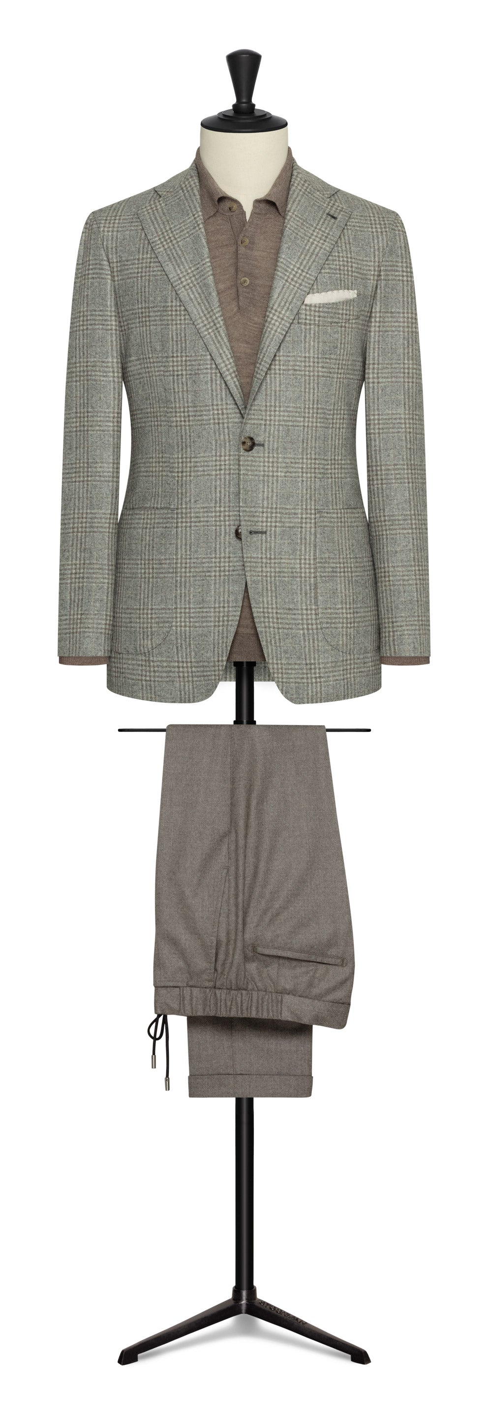 Grey melange s130 wool with taupe Prince of Wales check by DI PRAY