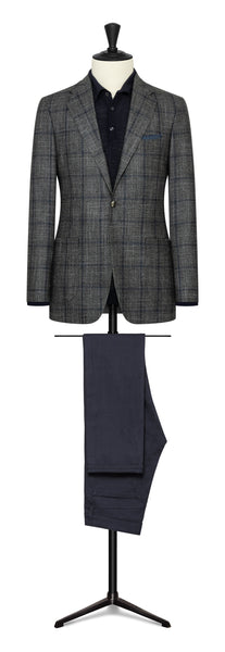 Anthrazite wool-silk-cashmere with blue windowpane by LORO PIANA