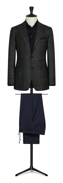 Evergreen wool-silk-cashmere with blue windowpane by LORO PIANA