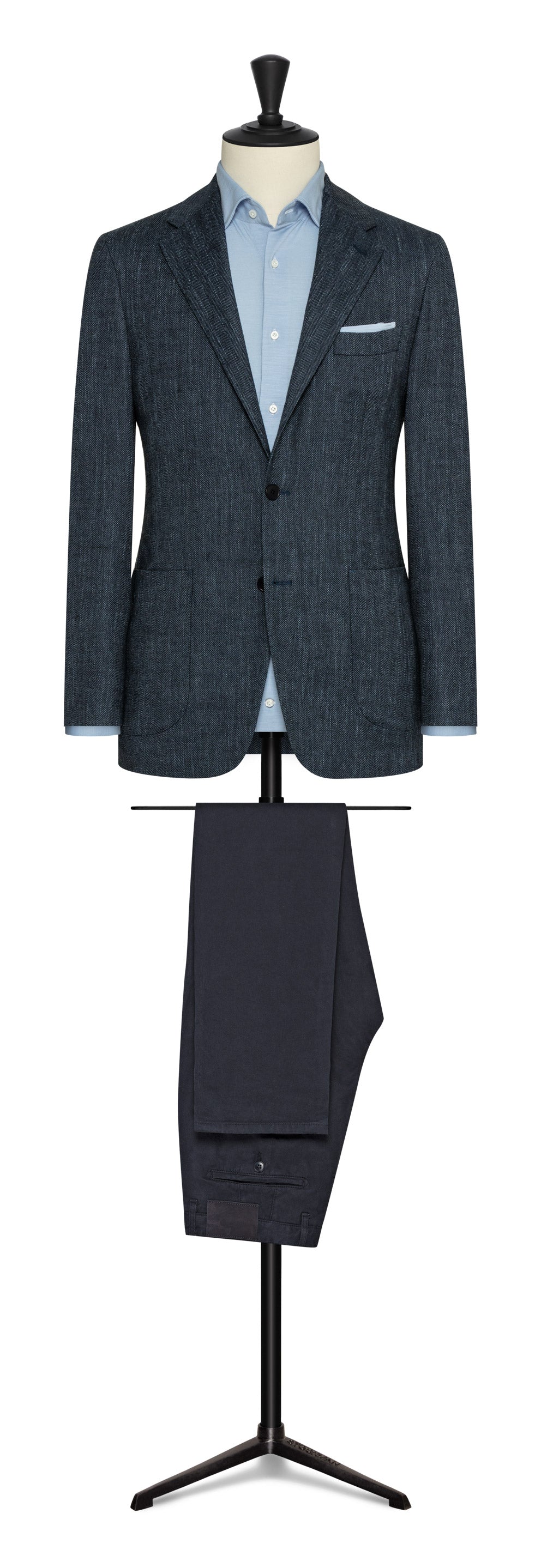 Slate blue stretch wool-cotton-linen blend herringbone by MARLANE