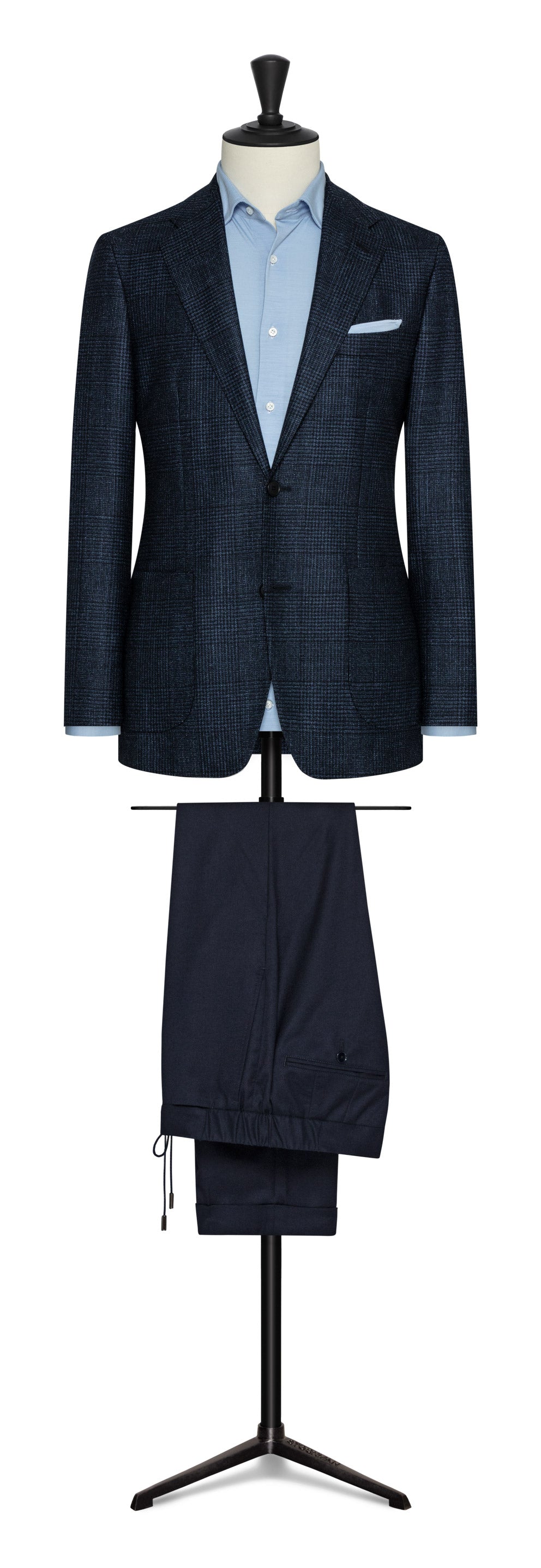 Light mixed blue wool-silk-cashmere with glencheck by LORO PIANA