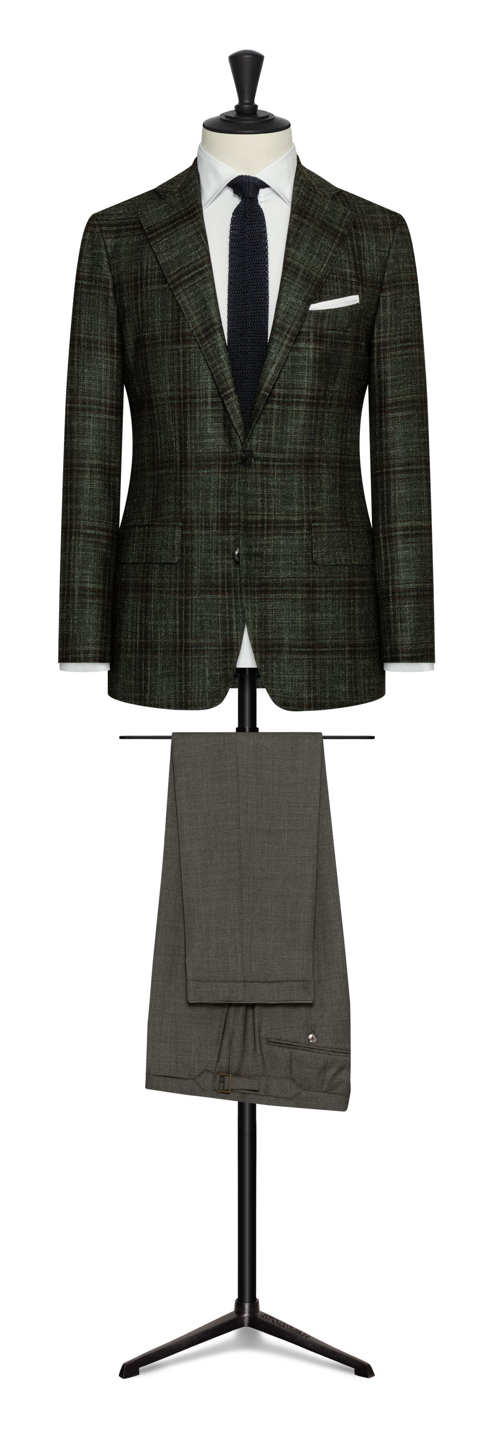 Dark green wool- silk- cashmere with brown-black check