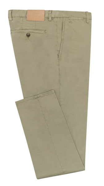 CHINOS - CUSTOM MADE - light olive garment-dyed stretch fine twill