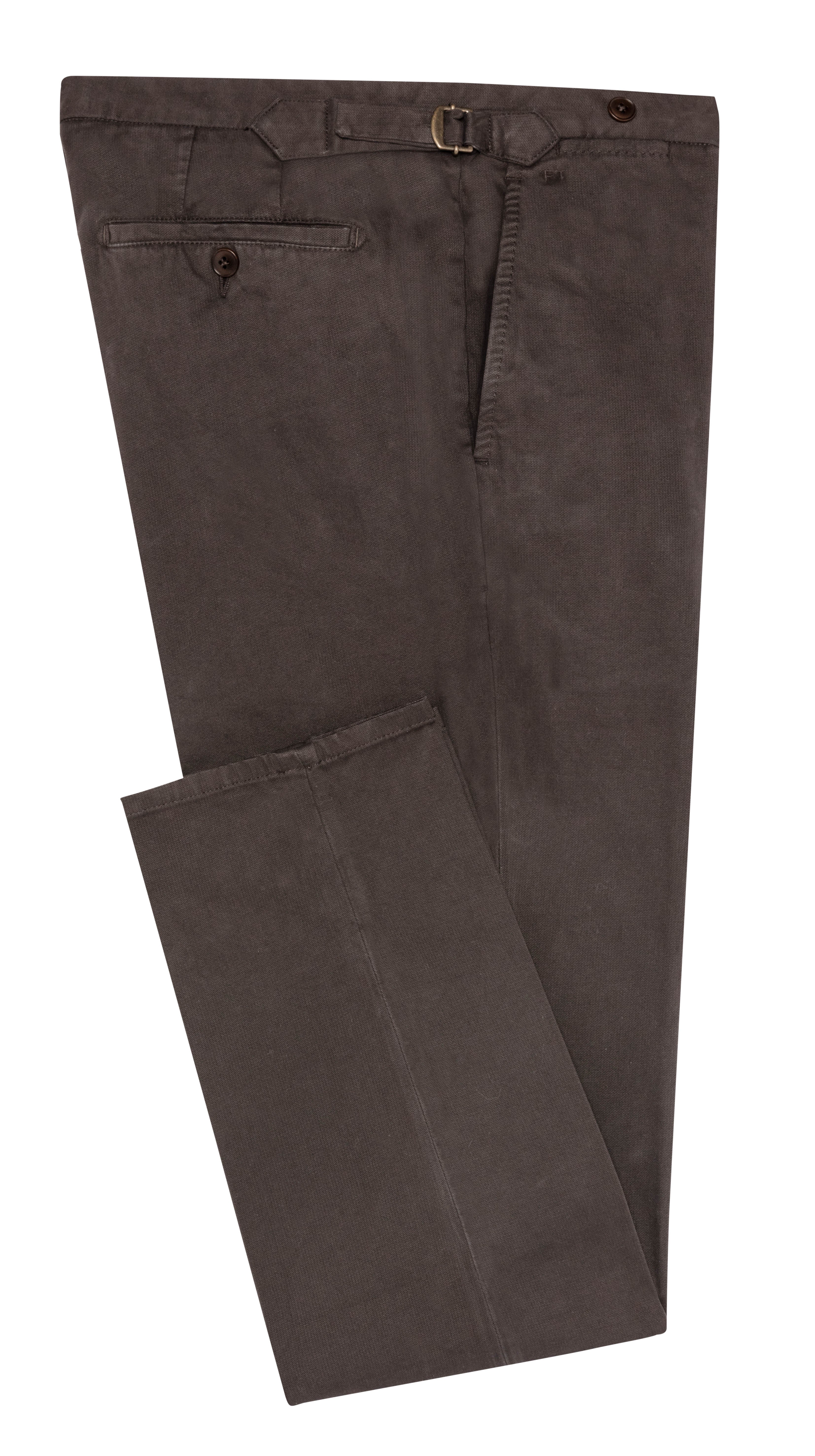 CHINOS - CUSTOM MADE -  dark brown garment-dyed stretch broken twill