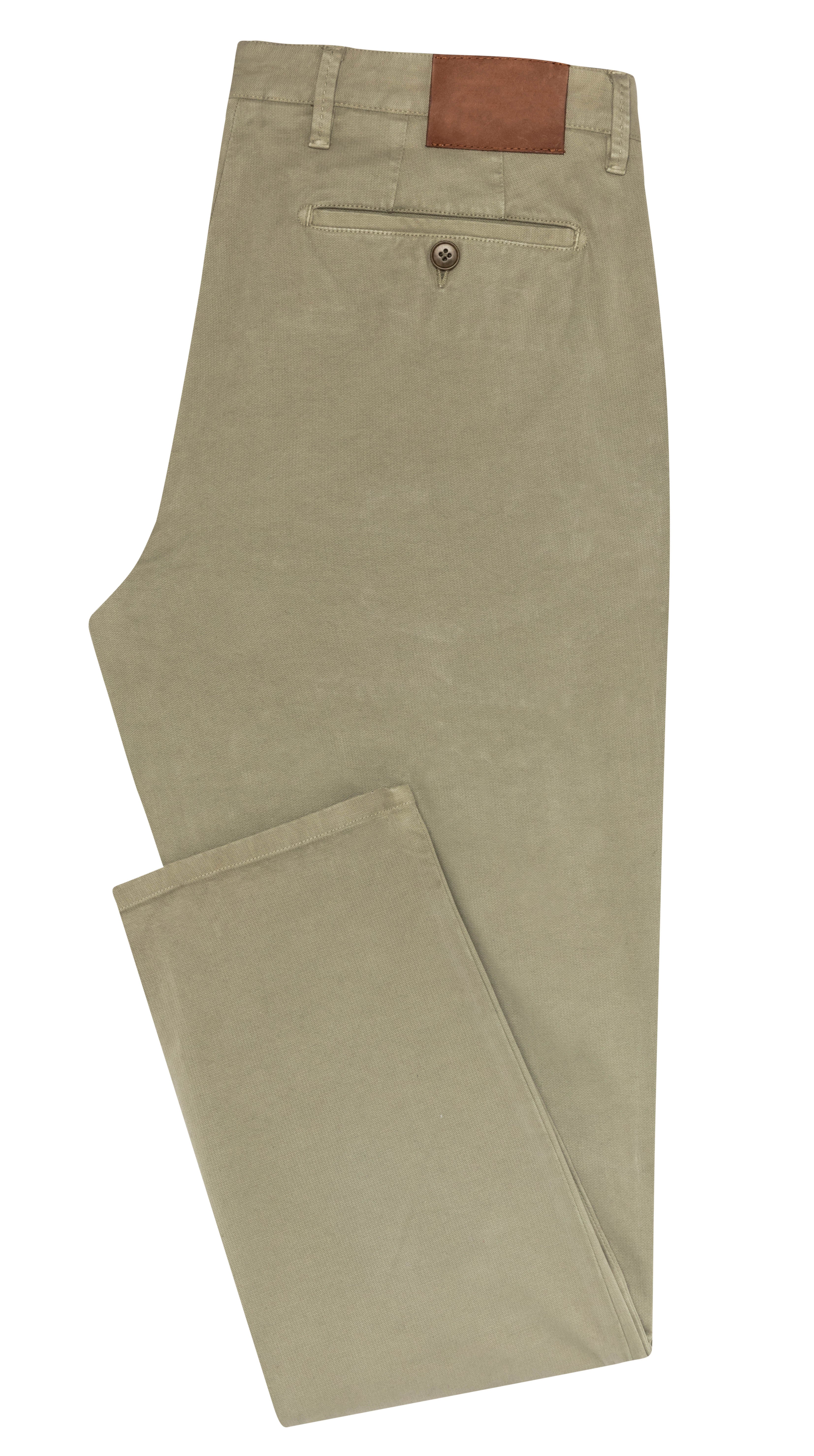 CHINOS - CUSTOM MADE -   light olive garment-dyed stretch broken twill